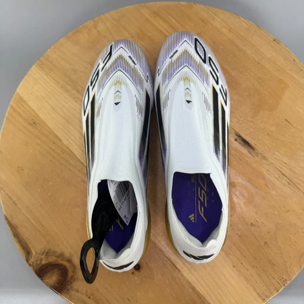 adidas F50 Elite Laceless FG Mens Size 11.5‎ Soccer Cleats White Gold Metallic